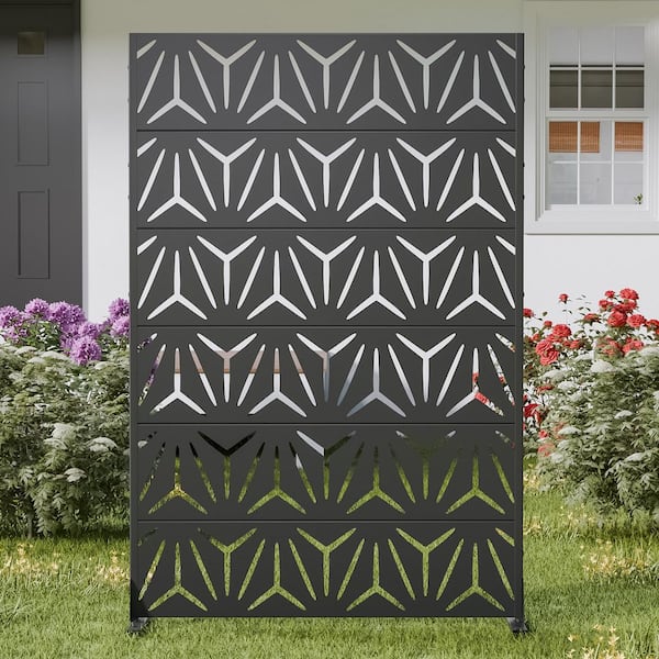 72 in. x 47 in. Outdoor Metal Privacy Screen Garden Fence in Stars Pattern in Black