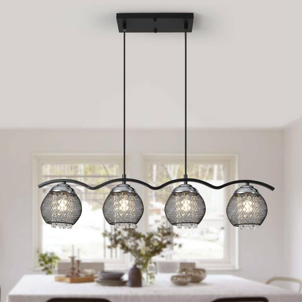 Genoci 4 Light Black Modern Kitchen Island Pendant Light with