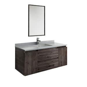 Formosa 48 in. Modern Wall Hung Vanity in Warm Gray with Quartz Stone Vanity Top in White with White Basin and Mirror