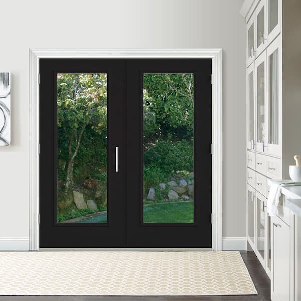 72 in. x 80 in. Black Painted Steel Right-Hand Inswing Full Lite Glass Stationary/Active Patio Door