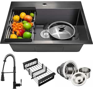 AKDY All-in-One Matte Black Finished Stainless Steel 25 in. x 22