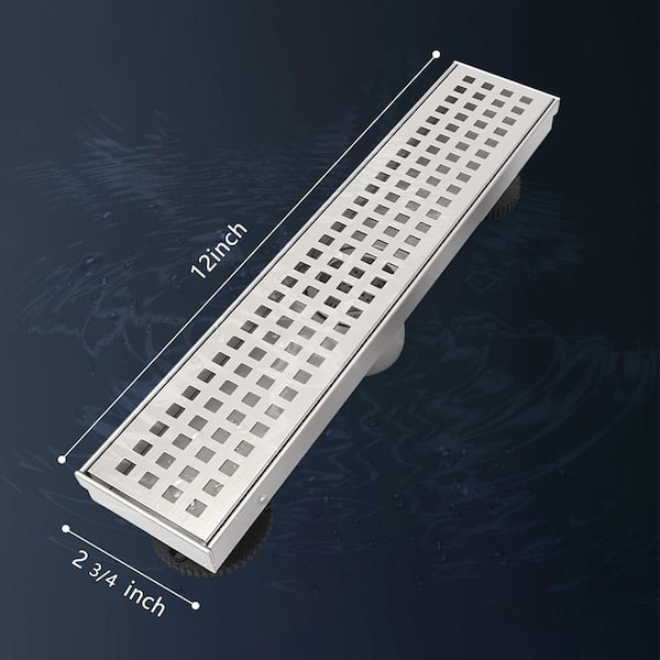 12 in. Stainless Steel Linear Shower Drain with Square Hole Pattern Drain  Cover in Brushed Nickel