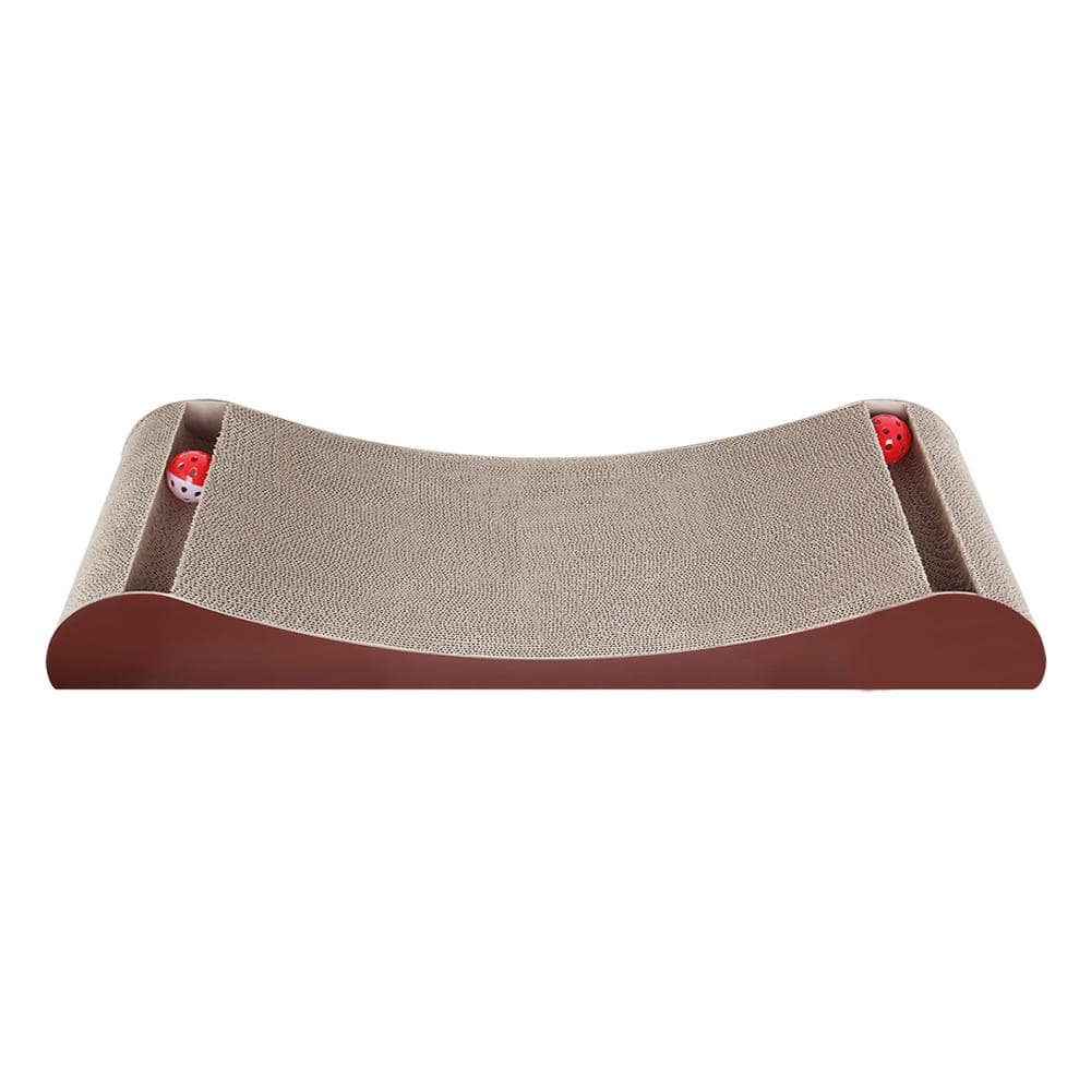 Brown Wood Cat Scratcher Cardboard Lounge Bed with Bell Ball Toy
