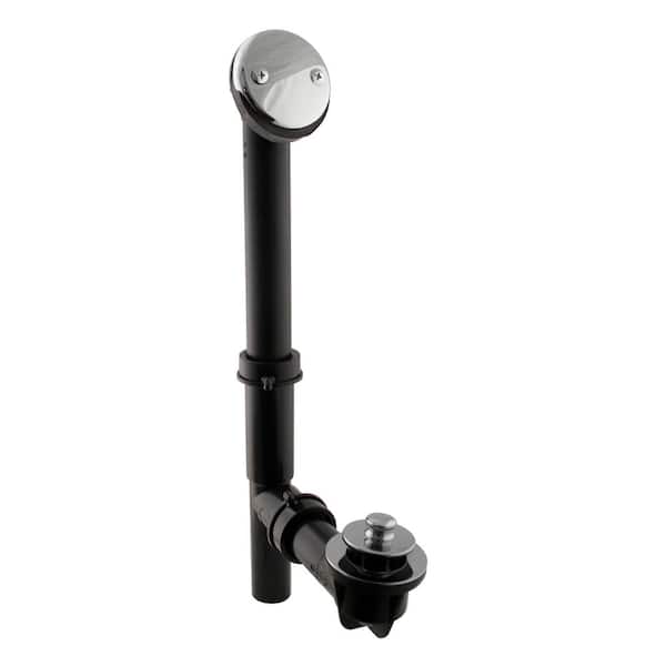 Westbrass Black 1-1/2 in. Tubular Pull and Drain Bath Waste Drain Kit with 2-Hole Overflow Faceplate in Polished Chrome