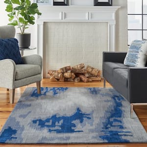 Symmetry Grey/Blue 5 ft. x 8 ft. Abstract Contemporary Area Rug