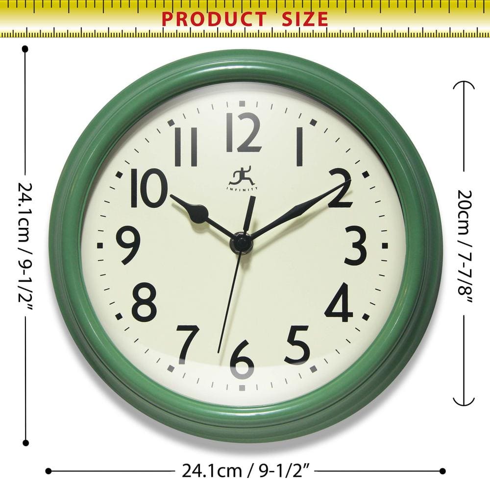 Green Plastic 9.5" Silent Movement Wall Clock