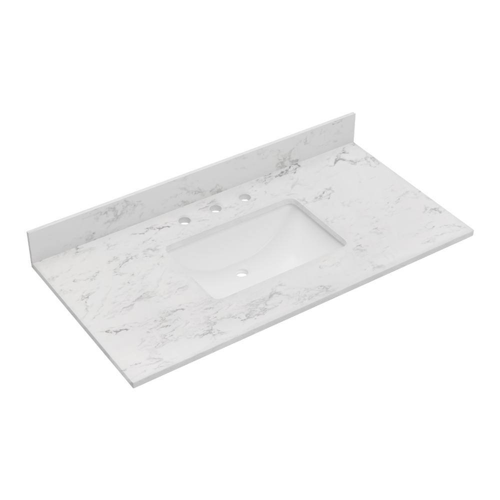 Carrara 43-in White Engineered Marble Vanity Top with Undermount Sink