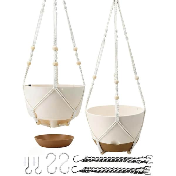 2-Pack 10 in. Hanging Plastic Flower Pots, Universal Planters, Suitable for Gardens and Home Ceilings, White
