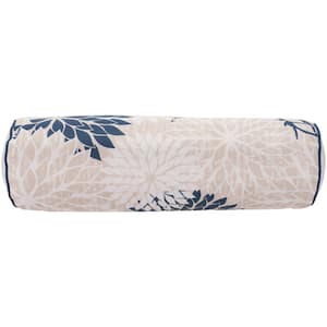 Aloha Ivory and Navy Floral Stain Resistant 20 in. x 6 in. Indoor/Outdoor Bolster Throw Pillow