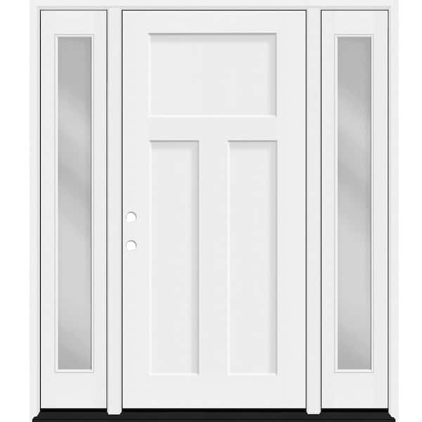 Legacy 60 in. x 80 in. 3 Panel Craftsman RHIS Unfinished White Fiberglass Prehung Front Door Clear 10 in. SL 4-9/16 Jamb