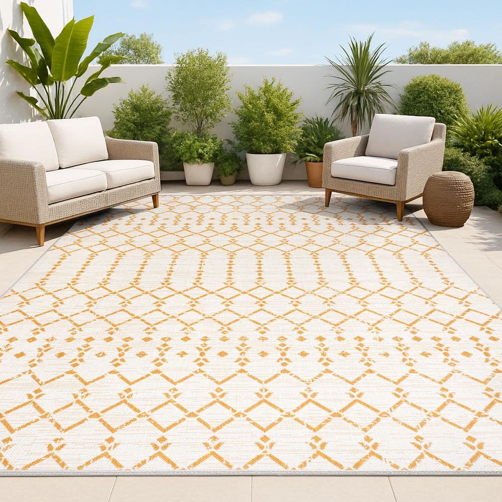 Ourika Moroccan Geometric Textured Weave Cream/Orange 4 ft. x 6 ft. Indoor/Outdoor Area Rug price history on PriceWatchPro