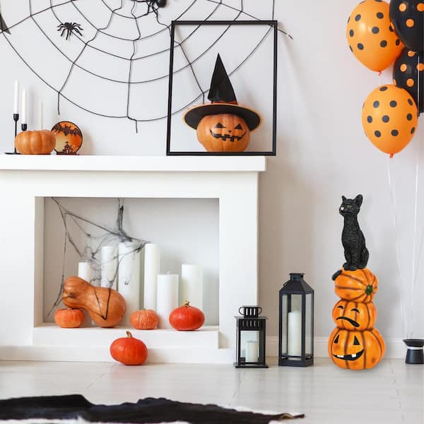 National Tree Company 32 in. Halloween Black Cat and Pumpkins ...