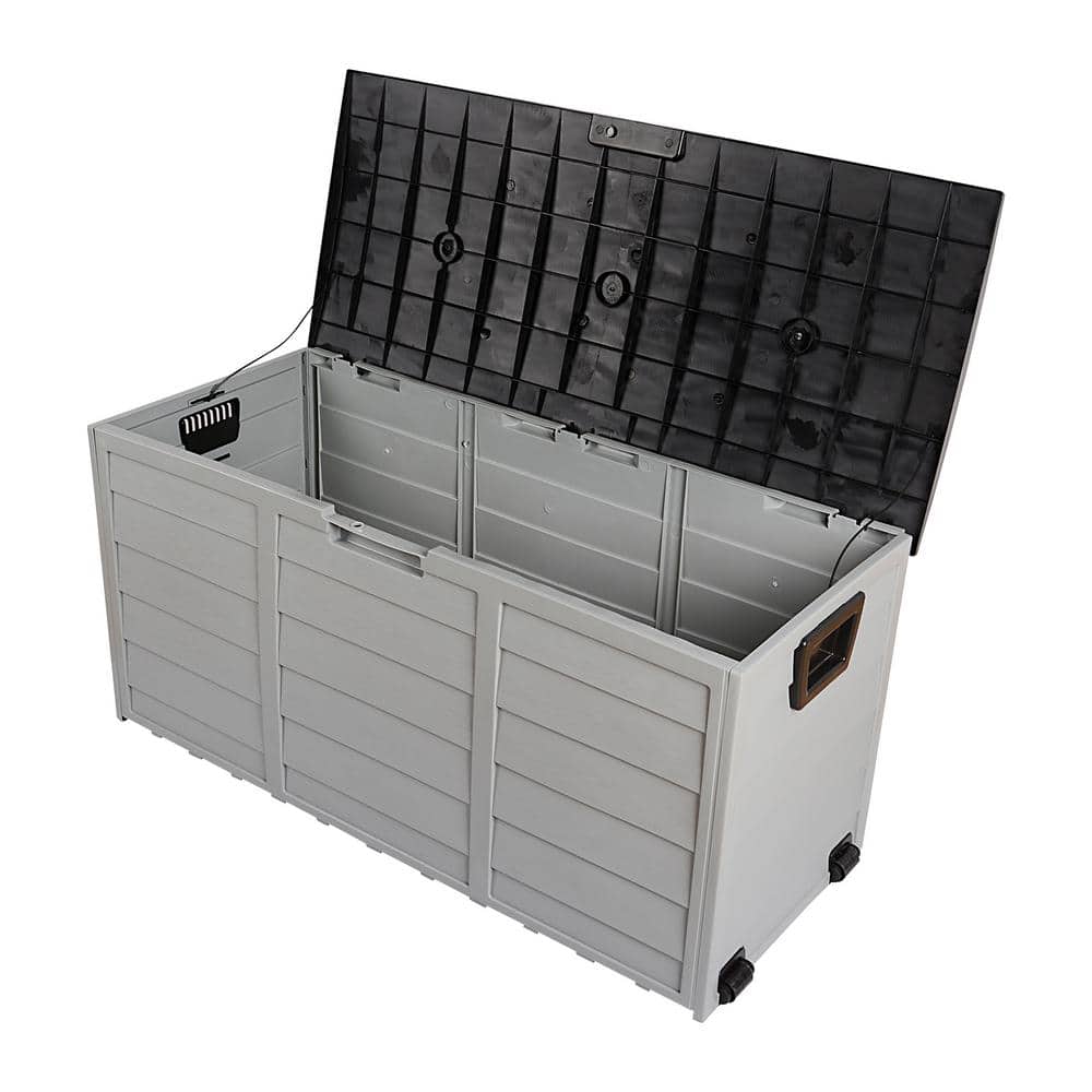 75 Gallon Gray Plastic Lockable Deck Box with Wheels