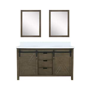 Marsyas 60 in W x 22 in D Rustic Brown Double Bath Vanity, White Quartz Countertop and 24 in Mirrors
