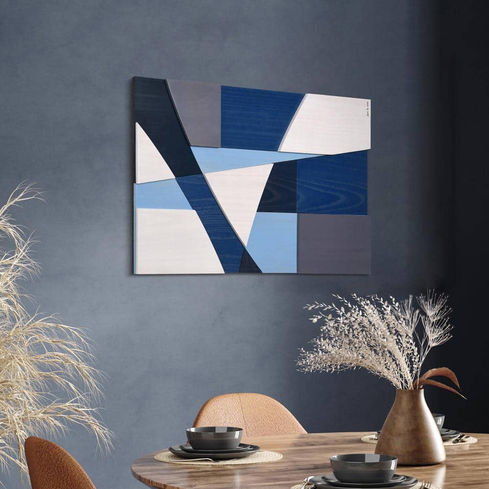 36 in. x 24 in. Blue and Gray Abstract Wood Wall Art