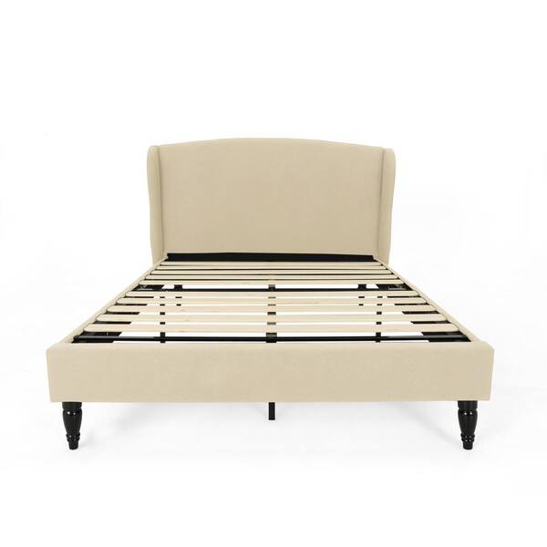 Noble House Westbury Traditional Queen-Size Beige Fully Upholstered Wingback Bed Frame