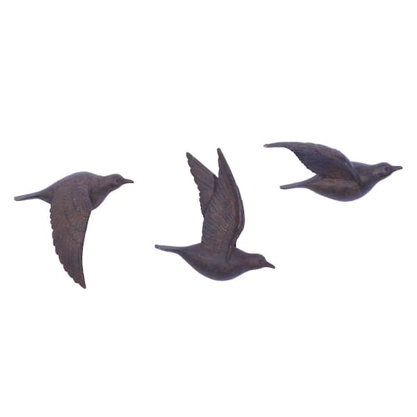 Oriana 3-Pack 11 in. x 10 in. Brown Polystone Metallic 3D Sculpted Bird Wall Decor