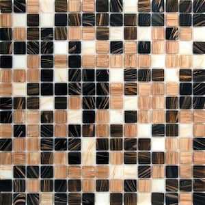Mingles 12 in. x 12 in. Glossy Brown and Beige Glass Mosaic Wall and Floor Tile (20 sq. ft./case) (20-pack)