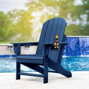 Heavy-Duty Navy Plastic Adirondack Chair with Extra Wide Seat, Taller Back, Cup-Holder, and 400 lb. Weight Capacity