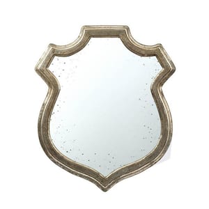 20 in. W x 23.5 in. H Distressed Metallic Crest Shape Wall Mounted Accent Mirror Framed