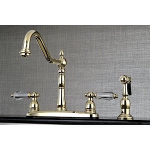 Crystal 2-Handle Standard Kitchen Faucet with Side Sprayer in Polished Brass