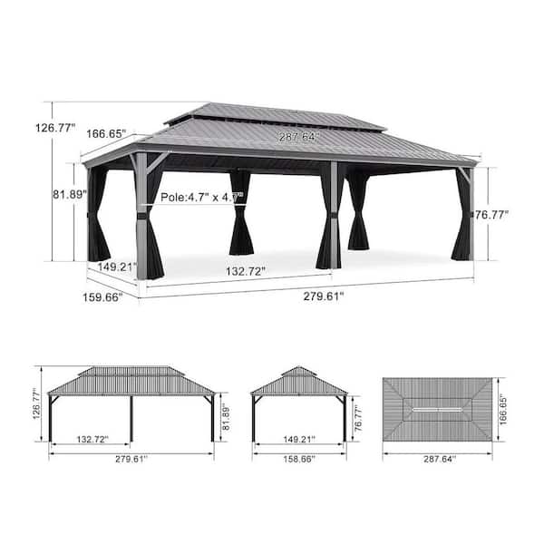 PURPLE LEAF 14 ft.x 24 ft.Light Gray Luxury Patio Outdoor Gazebo