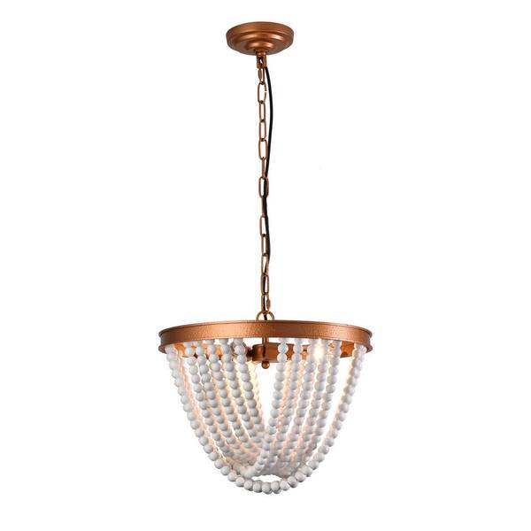 OUKANING 3Light Gold Retro Farmhouse Adjustable Height Beaded Pendant