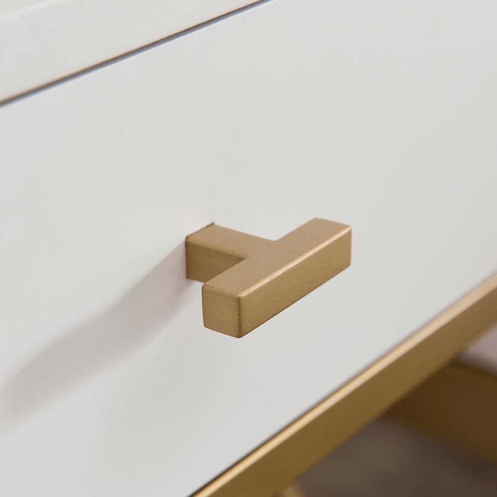 White and Gold Metal Nightstand with USB Charging