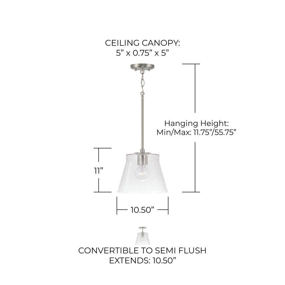 Brushed Nickel Clear Seeded Glass Drum Pendant Light
