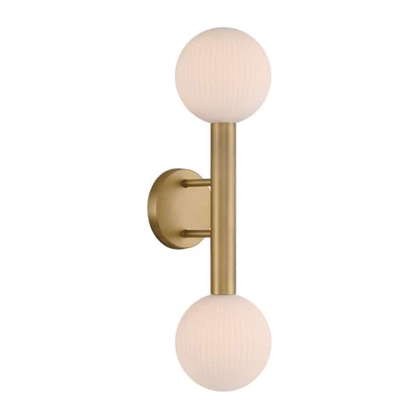 Minka Lavery Fenton 2-Light Legacy Brass Wall Sconce with White Striped Glass Shades