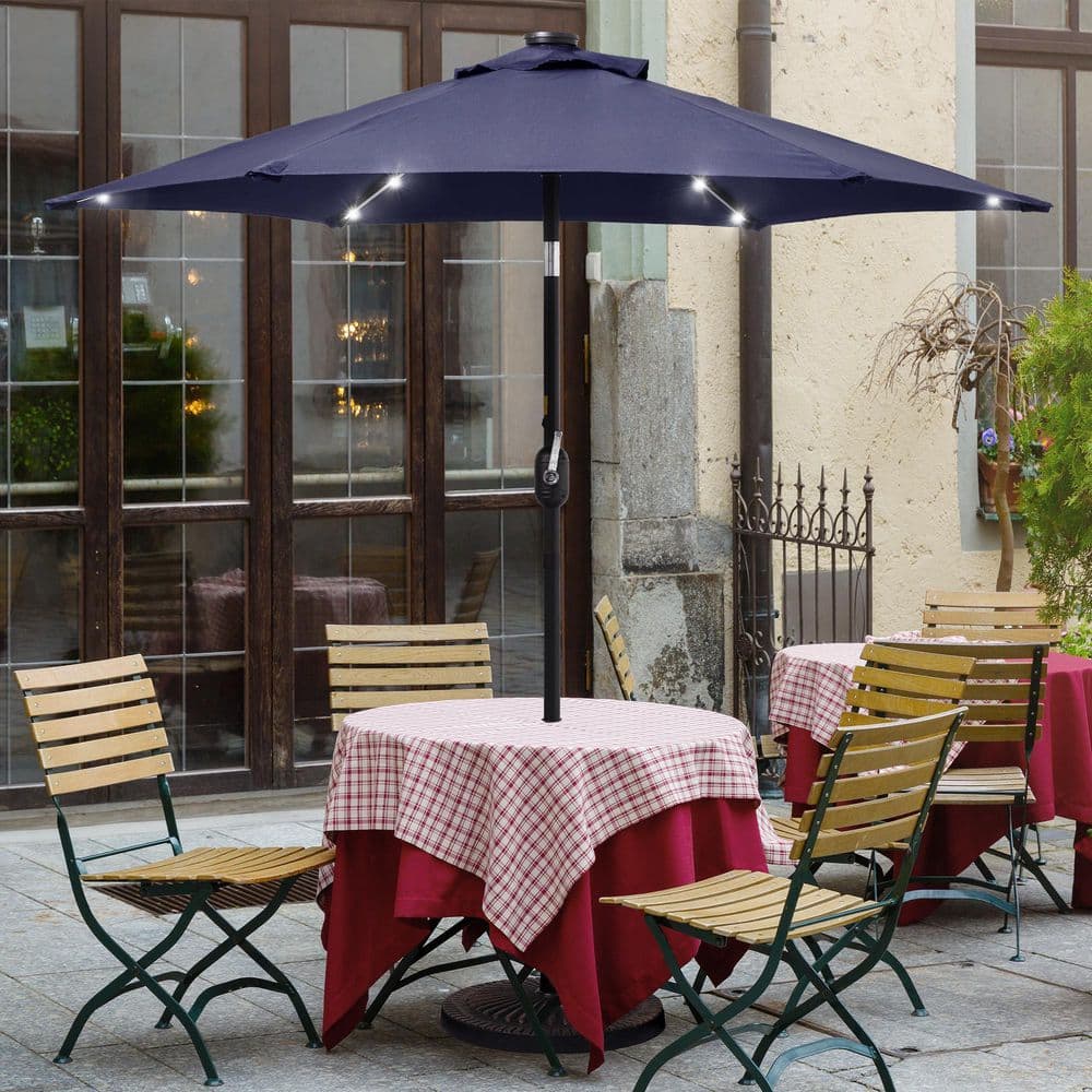 7.5 ft. LED Outdoor Umbrellas Patio Market Table Outside Umbrellas Nonfading Canopy and Sturdy Ribs, Navy Blue price history on PriceWatchPro