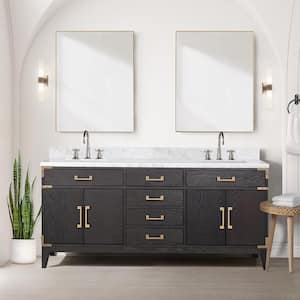 Fossa 72 in W x 22 in D Black Oak Double Bath Vanity, Carrara Marble Top, and Faucet Set