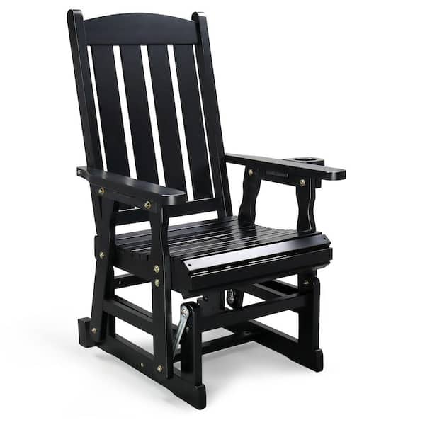 32 in. Single-Person Solid Wood Outdoor Glider with Cup Holder