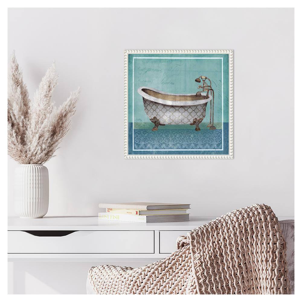 Regal Blue Bathtub Canvas Art with Beaded Frame