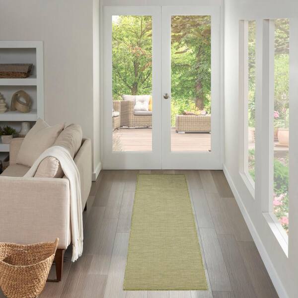 Positano Green 2 ft. x 12 ft. Indoor/Outdoor Solid Contemporary Runner Area Rug