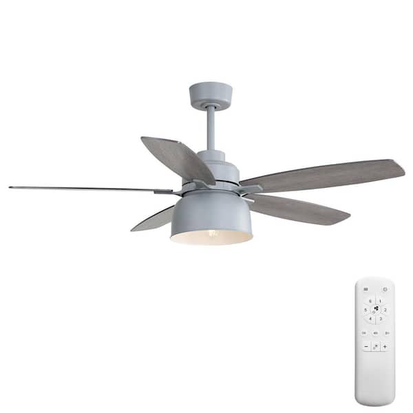 52 in. Indoor Cement Gray Downrod Mount Standard Ceiling Fan with Bulb Included, Double-Side Fan Blades and Remote