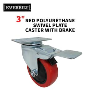 3 in. Red Polyurethane and Steel Swivel Plate Caster with Locking Brake and 175 lb. Load Rating