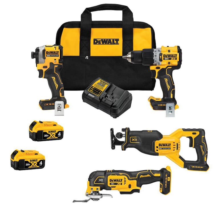 DEWALT 20-Volt Maximum Lithium-Ion Cordless 4-Tool Combo Kit with (2) 4 Ah Batteries and Charger