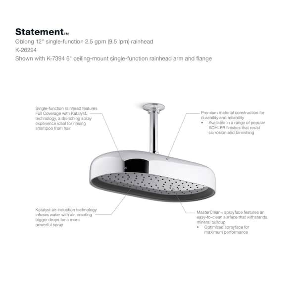KOHLER Statement 1-Spray Patterns with 2.5 GPM 12 in. Wall Mount Fixed Shower Head in Vibrant Brushed Moderne Brass