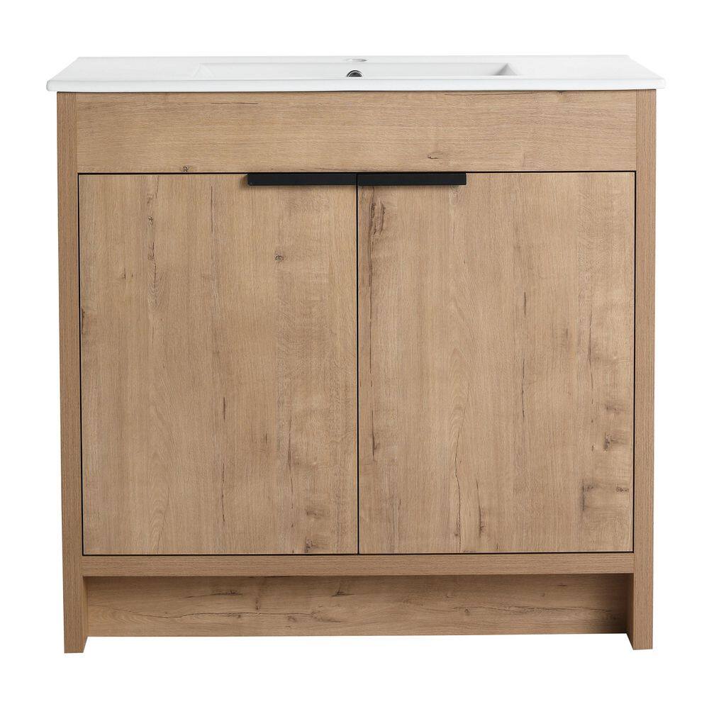 35.9 in. Freestanding Single Sink Imitative Oak Bath Vanity with White Ceramic Top price history on PriceWatchPro