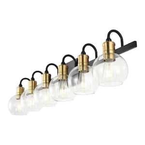 Marais 44.25 in. 6-Light Iron/Glass Rustic Vintage LED Vanity Light, Black/Brass Gold