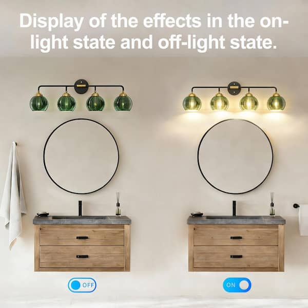 Wellspeed Orbe 4 Light Vintage Vanity Light with Green Glass