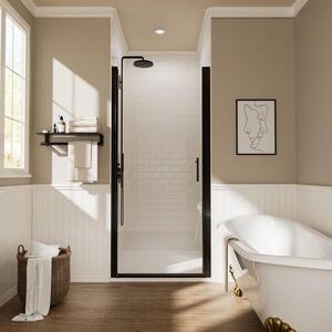 34 in. W x 72 in. H Frameless Hinged Shower Door with Tempered Clear Glass in Matte black