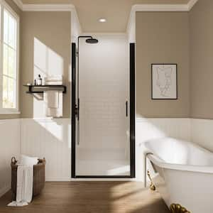 34 in. W x 72 in. H Frameless Hinged Shower Door with Tempered Clear Glass in Matte black