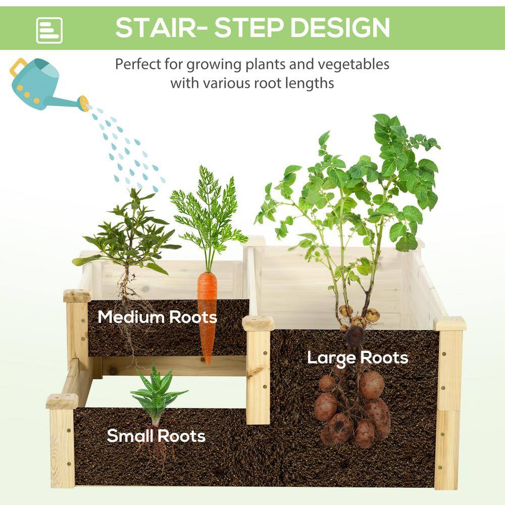 Natural Fir Wood 3-Tier Raised Garden Bed Planter Box