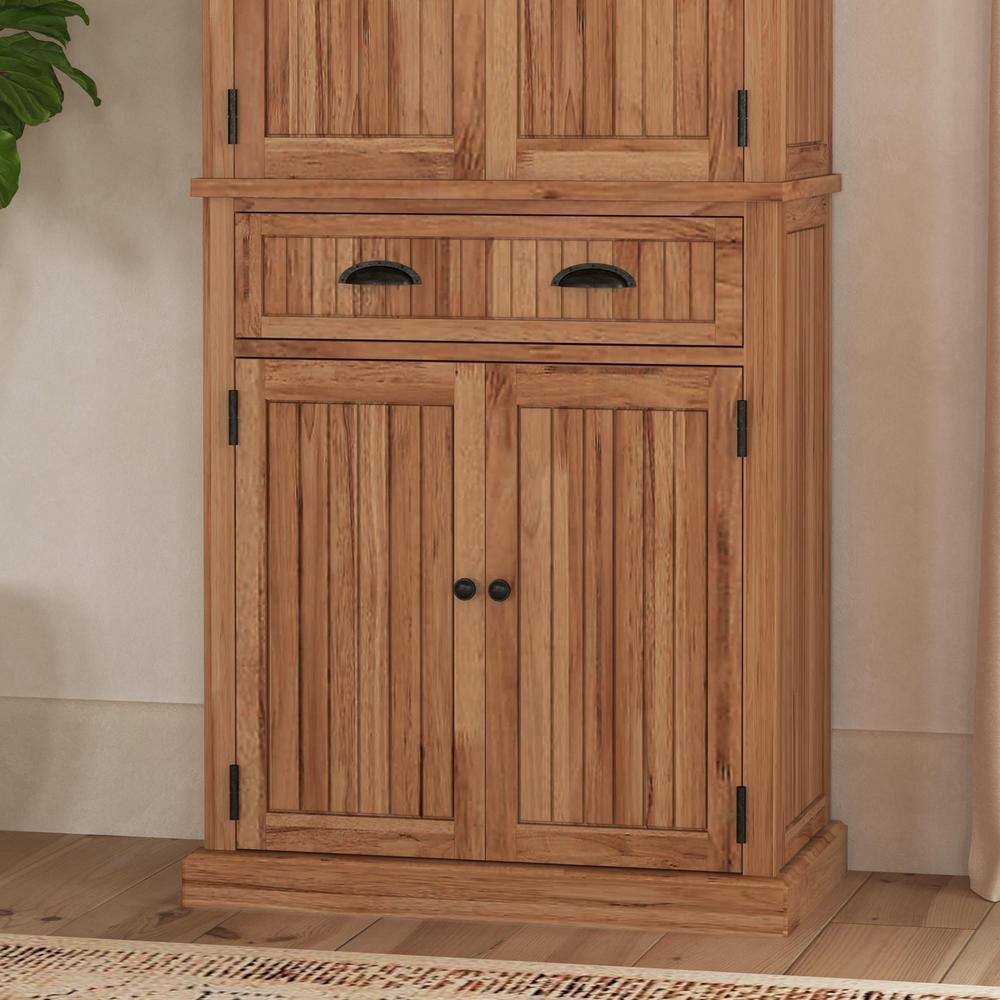 Natural Maple Hardwood Kitchen Storage Pantry with Adjustable Shelves