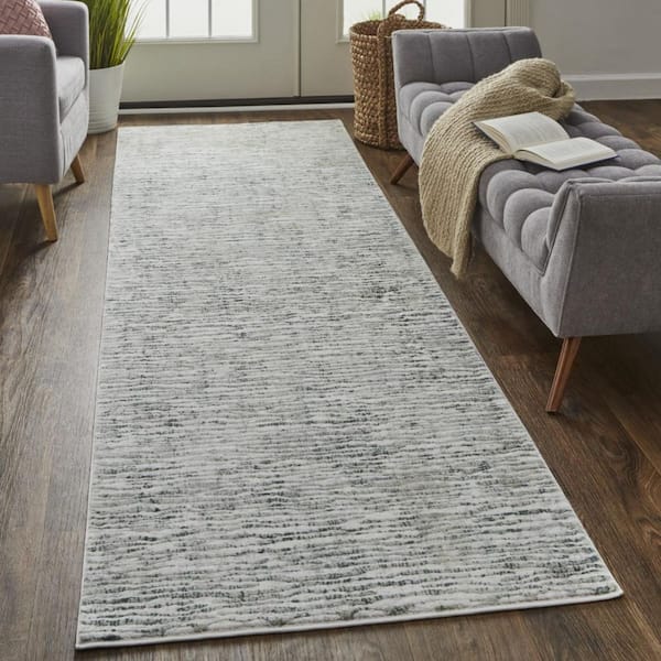2 ft. x 8 ft. Ivory, Gray, Green Abstract Runner Rug