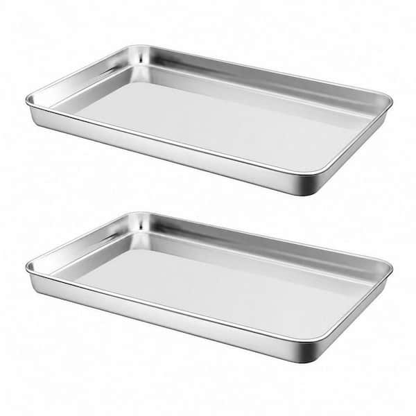 2-Pieces 16 in. Baking Cookie Sheet, Stainless Steel Baking Sheet, Multi-Use Shiny Oven Bakeware, Dishwasher Safe
