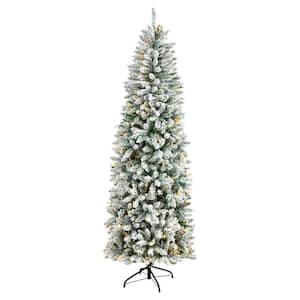 7 ft. Pre-Lit LED Slim Flocked Montreal Fir Artificial Christmas Tree with 300 Warm White Lights