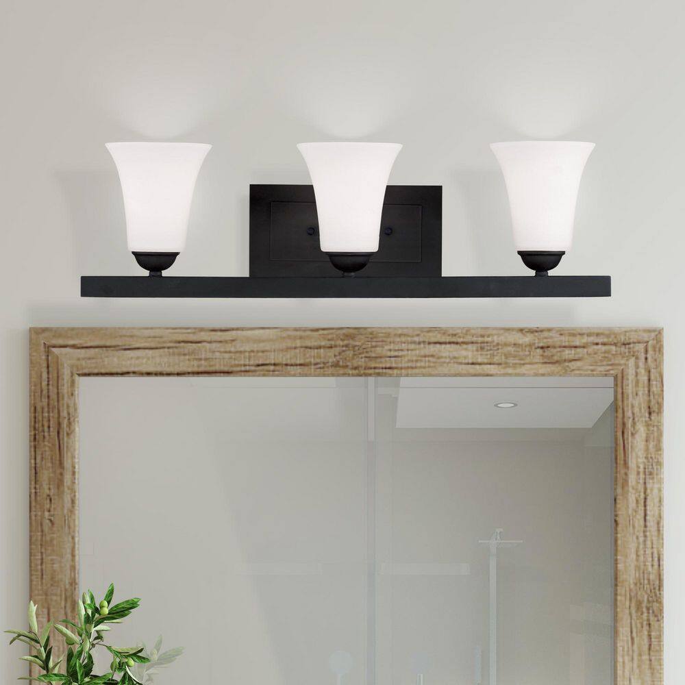 Ridgedale Black 3-Light Vanity with Satin Opal Glass